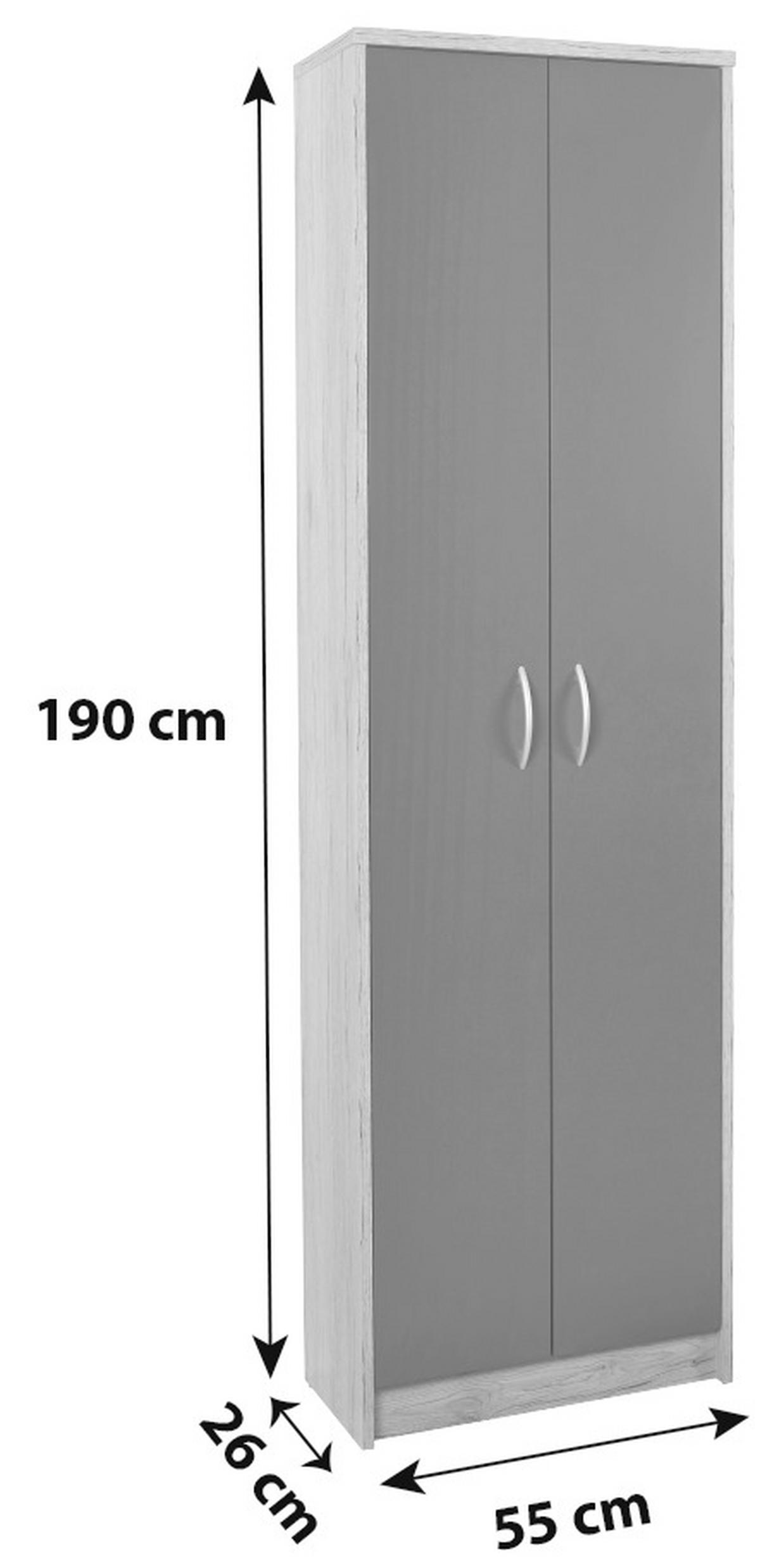 KLEIDERSCHRANK 55/190/26 cm 2-türig Braun, Eichefarben  - Eichefarben/Silberfarben, KONVENTIONELL, Holzwerkstoff/Kunststoff (55/190/26cm) - MID.YOU