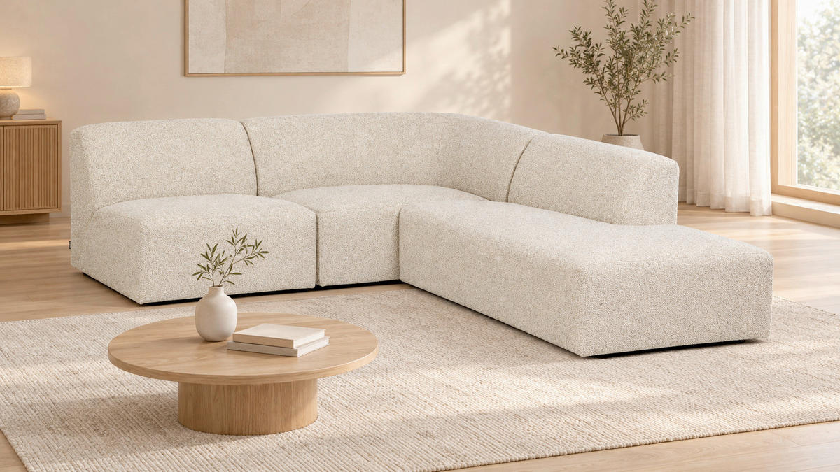 ECKSOFA Hector Creme  - Creme/Schwarz, Design, Textil (214/232cm) - Livetastic