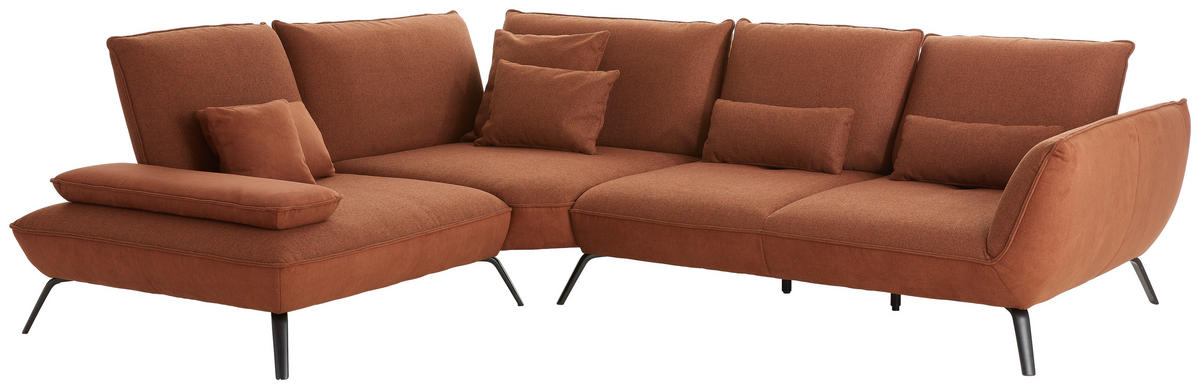 ECKSOFA in Flachgewebe Kupferfarben  250/310 cm  - Schwarz/Kupferfarben, Design, Textil/Metall (250/310cm) - Moderano