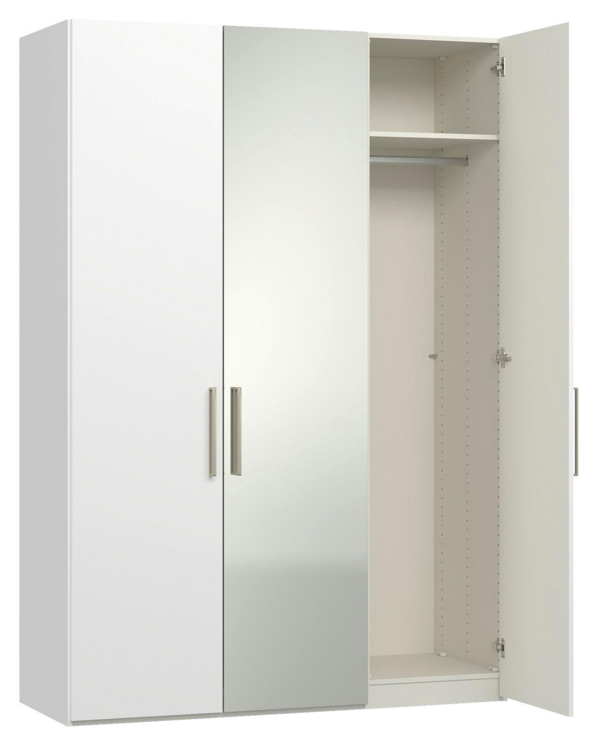 DREHTÜRENSCHRANK 152/220/59 cm,  in Weiß, 3-türig  - Edelstahlfarben/Weiß, Design, Glas/Holzwerkstoff (152/220/59cm) - Jutzler