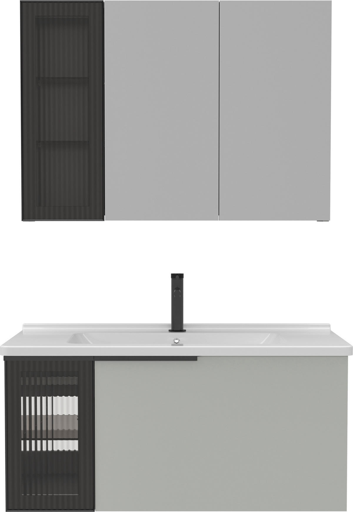 BADEZIMMER 3-teilig  in  - Weiß Hochglanz/Beige, MODERN, Glas/Keramik (100/114/45cm) - MID.YOU