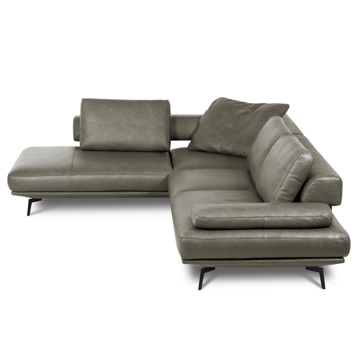 ECKSOFA Grau Echtleder  - Schwarz/Grau, Design, Leder/Metall (237/306cm) - Livetastic