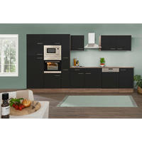 KÜCHENBLOCK 370 cm   in Schwarz  - Edelstahlfarben/Eichefarben, Design, Holzwerkstoff/Metall (370cm) - Respekta