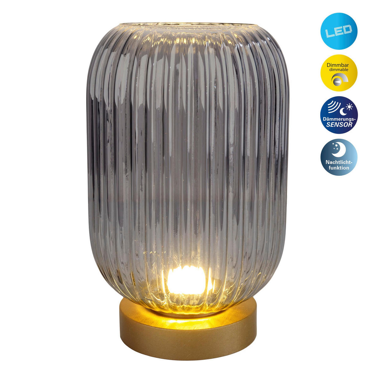 AKKU-TISCHLEUCHTE Modern 14/23 cm    - Goldfarben, MODERN, Glas/Kunststoff (14/23cm) - Näve