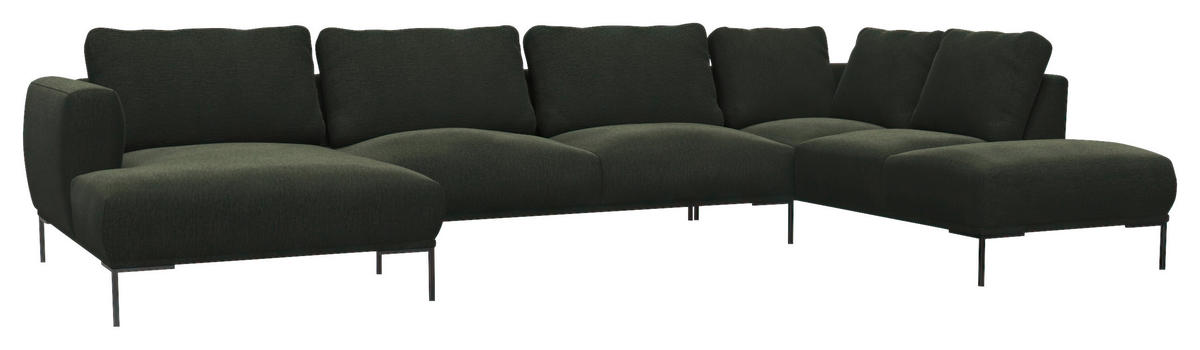 WOHNLANDSCHAFT Waldgrün Webstoff, Flachgewebe  - Waldgrün/Schwarz, Design, Textil/Metall (148/376/206cm) - Livetastic