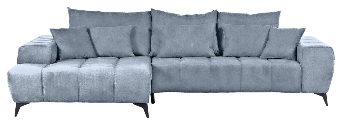 ECKSOFA in Flachgewebe Blau  - Blau/Schwarz, Konventionell, Textil/Metall (205/300cm) - MID.YOU