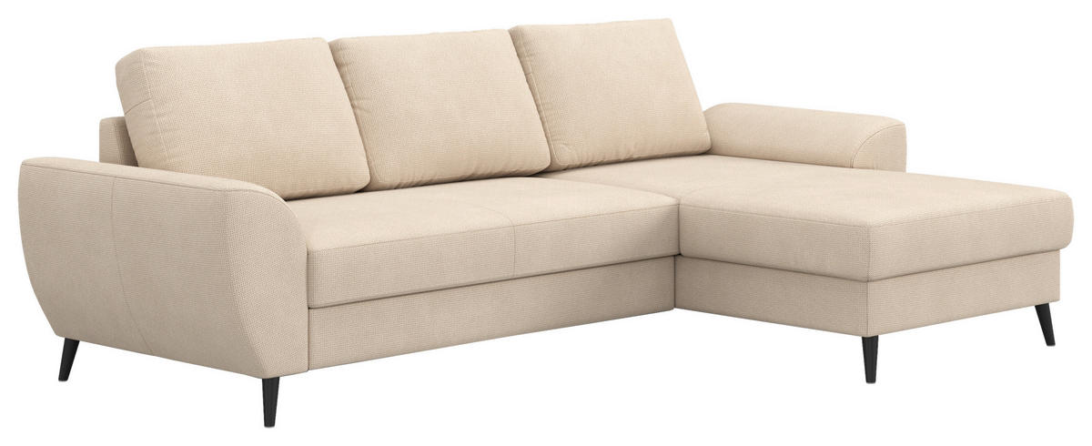 ECKSOFA Chenille Naturfarben  - Schwarz/Naturfarben, Trend, Textil/Metall (255/154cm) - MID.YOU