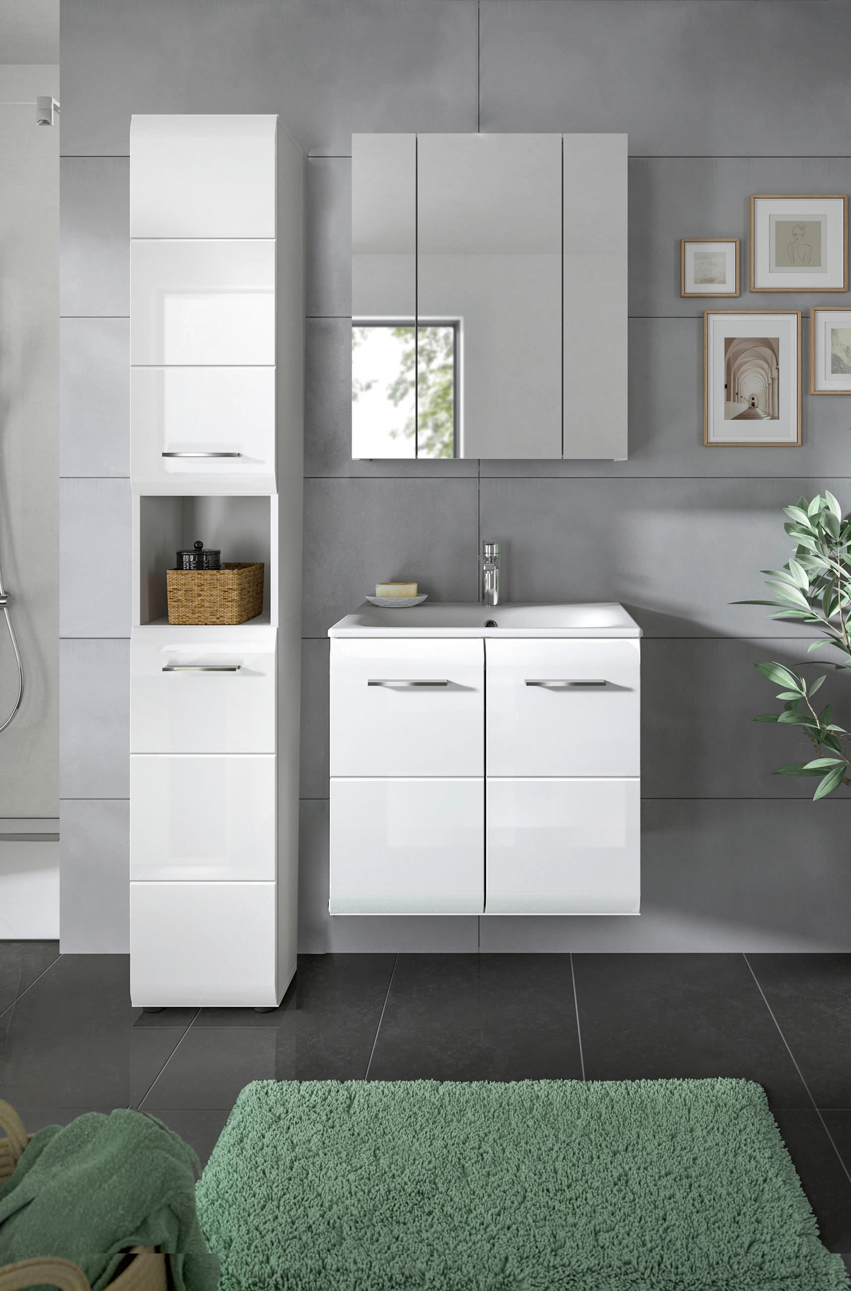 BADEZIMMER 3-teilig  in  - Weiß Hochglanz/Silberfarben, MODERN, Keramik/Holzwerkstoff - MID.YOU