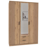 KLEIDERSCHRANK 3-türig Eiche Artisan  - Schwarz/Eiche Artisan, KONVENTIONELL, Glas/Holzwerkstoff (135/199/58cm) - Boxxx