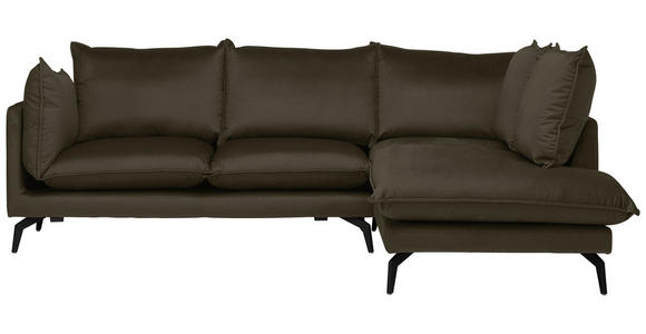 ECKSOFA in Samt Braun  - Schwarz/Braun, Design, Textil/Metall (241/200cm) - Carryhome