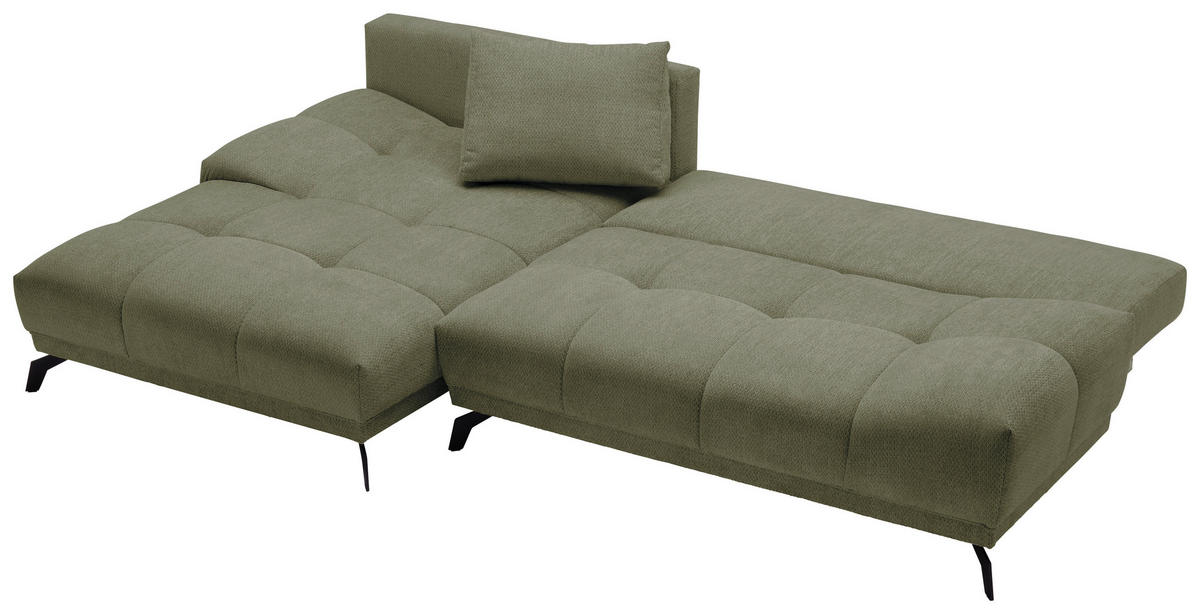 ECKSOFA in Chenille Olivgrün  - Schwarz/Olivgrün, Modern, Textil/Metall (182/290cm) - Hom`in