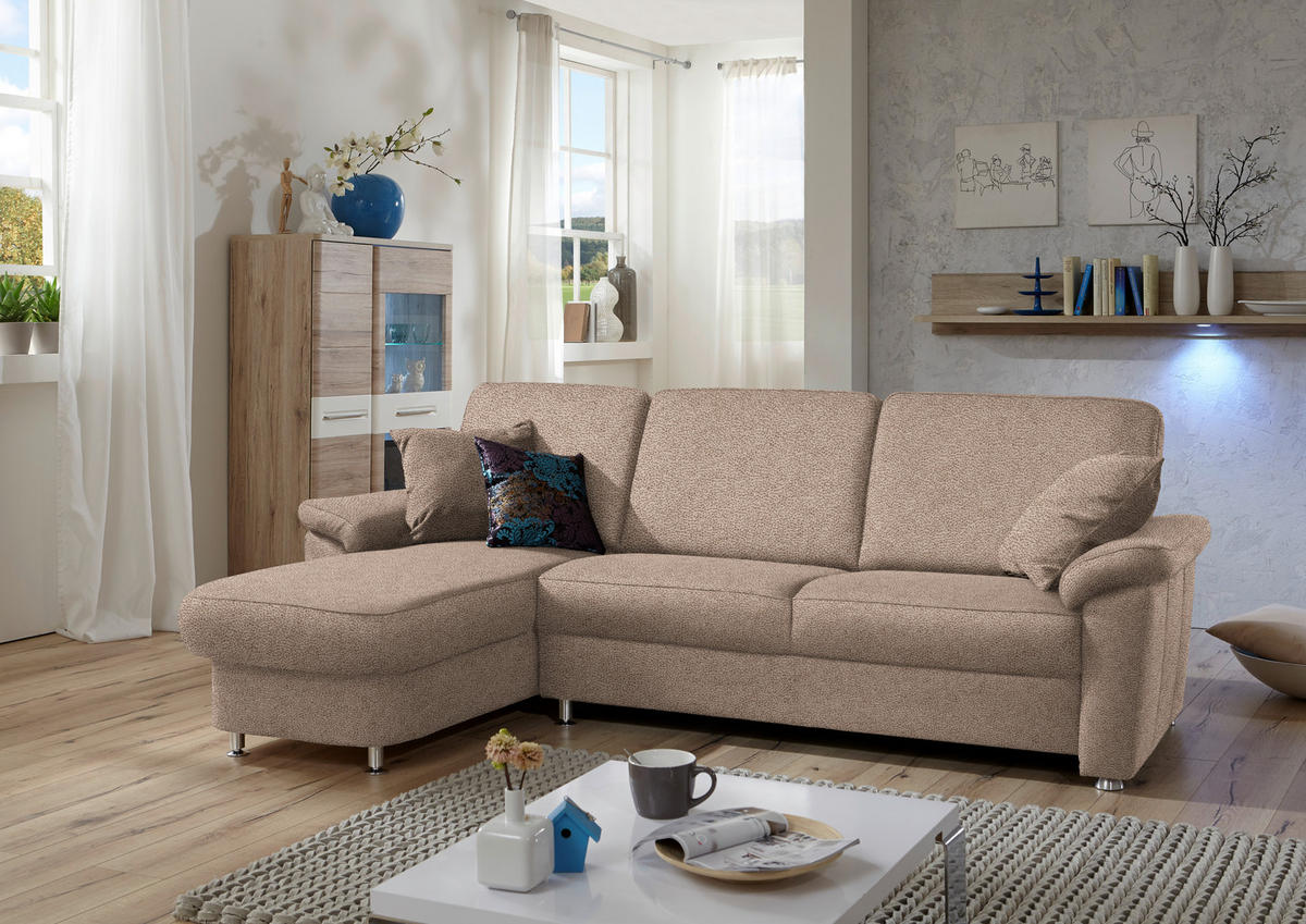 ECKSOFA in Flachgewebe Sandfarben  - Sandfarben/Chromfarben, Konventionell, Textil/Metall (163/250cm) - Beldomo System
