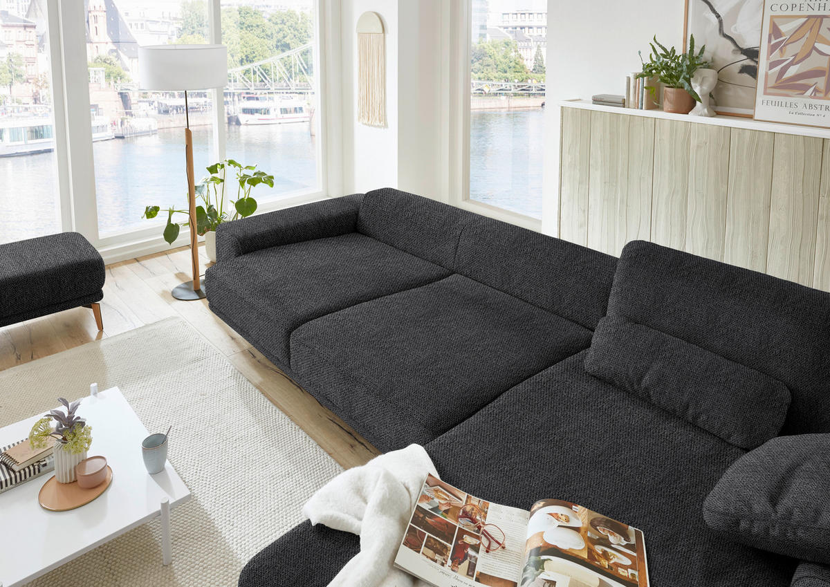 ECKSOFA in Flachgewebe Schwarz  - Wildeiche/Schwarz, Design, Holz/Textil (334/193cm) - Niels Andersson
