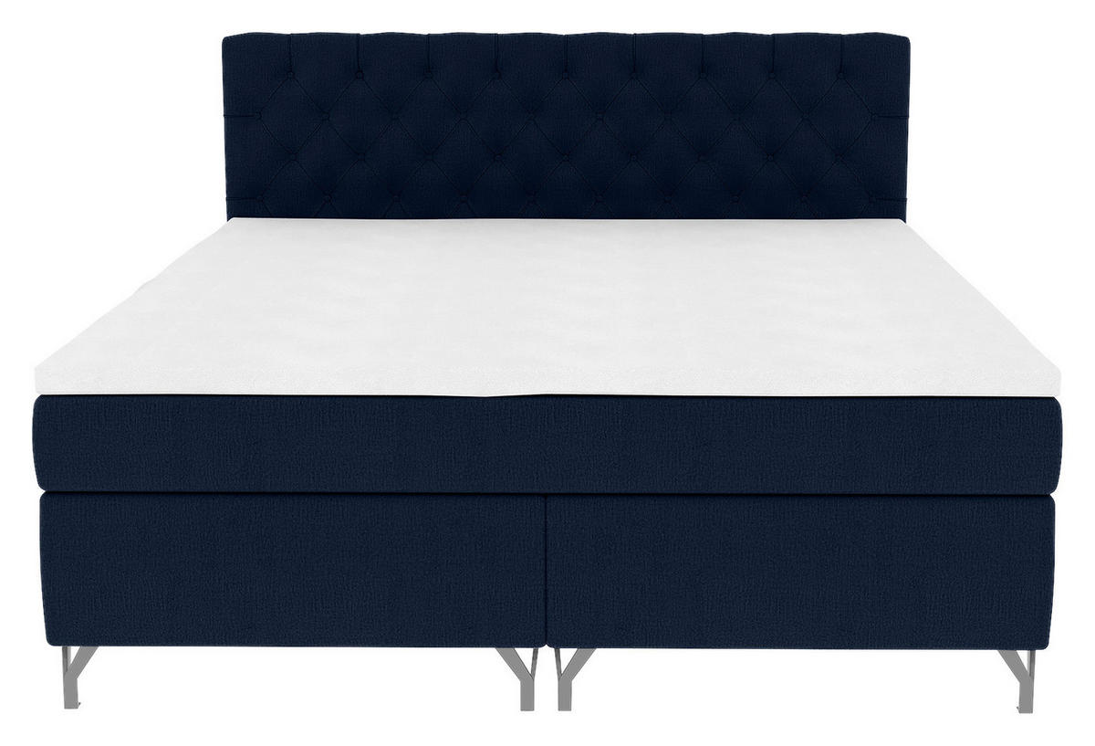 BOXSPRINGBETT 160/200 cm  in Dunkelblau  - Chromfarben/Dunkelblau, KONVENTIONELL, Textil/Metall (160/200cm) - Boxxx