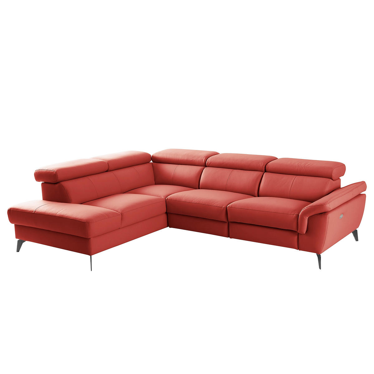 ECKSOFA SONO in Lederlook Echtleder Rot Armteilverstellung, Kopfteilverstellung  210/265 cm  - Rot/Schwarz, Design, Leder/Textil (210/265cm) - Livetastic