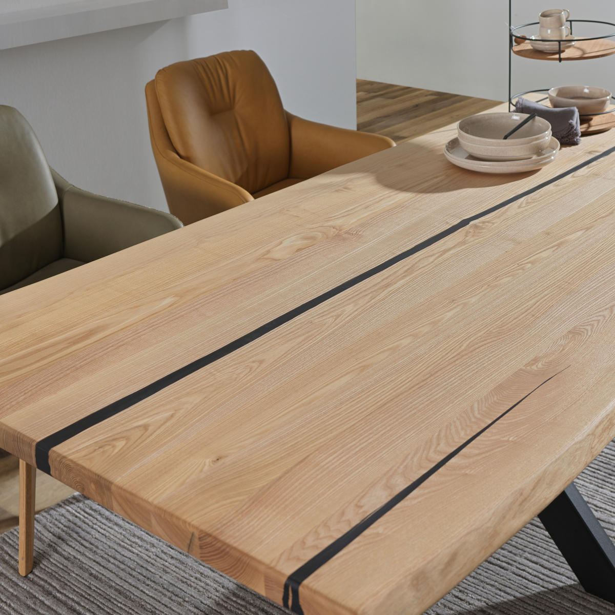 ESSTISCH in Holz, Metall 200/100/75 cm  - Eschefarben/Schwarz, Lifestyle, Holz/Metall (200/100/75cm) - Linea Natura