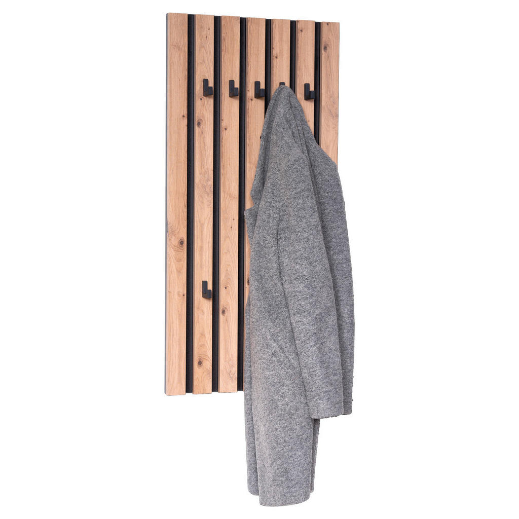 Thumbnail - Xora Wandgarderobe, Schwarz, Eiche Artisan, Holzwerkstoff, 45x90x4 cm, Garderobe, Garderobenleisten & Garderobenhaken