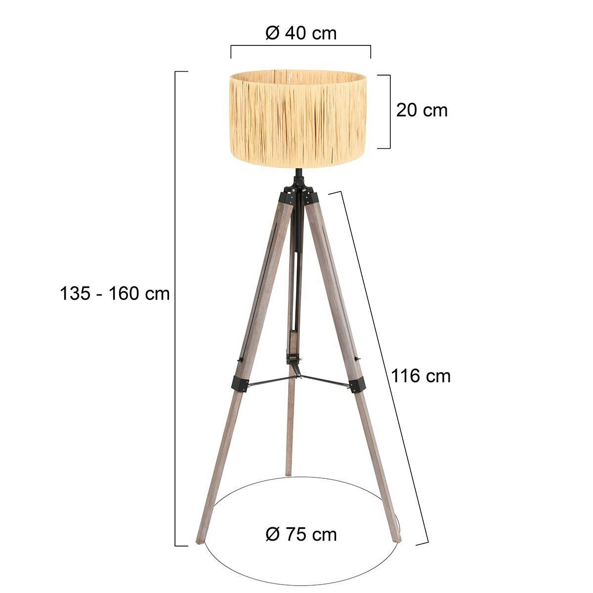 STEHLEUCHTE - Beige/Eiche grau, Trend, Naturmaterialien/Holz (75/170/75cm)