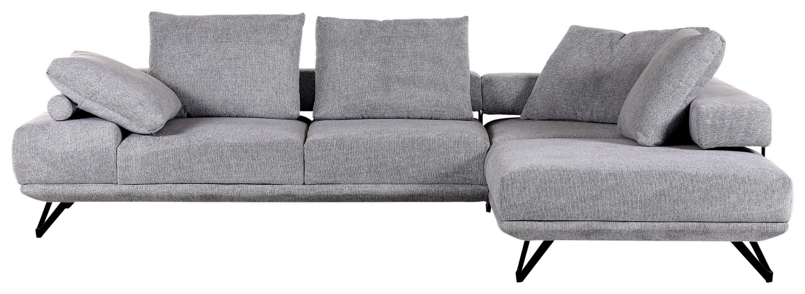 ECKSOFA Grau Flachgewebe Rückenkissen, Rücken echt  - Schwarz/Grau, KONVENTIONELL, Textil/Metall (310/240cm) - Carryhome