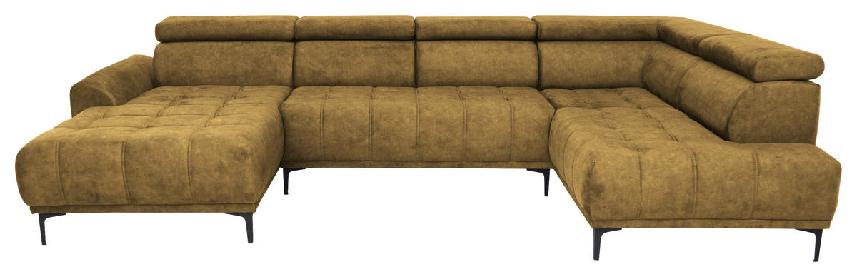 WOHNLANDSCHAFT Gelb, Goldfarben Velours  - Gelb/Goldfarben, Design, Textil/Metall (172/340/191cm) - Stylife