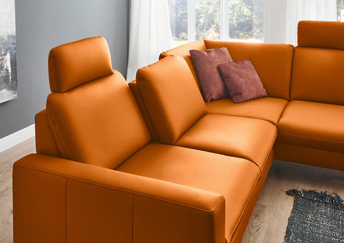 ECKSOFA Echtleder Orange  - Schwarz/Orange, Design, Leder/Metall (250/194cm) - Beldomo Premium
