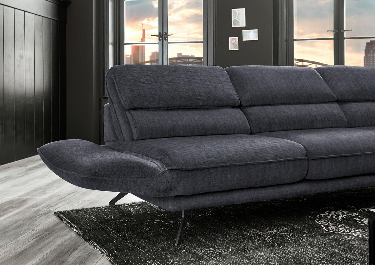 ECKSOFA in Velours Grau  - Schwarz/Grau, Design, Textil/Metall (283/153cm) - Valdera