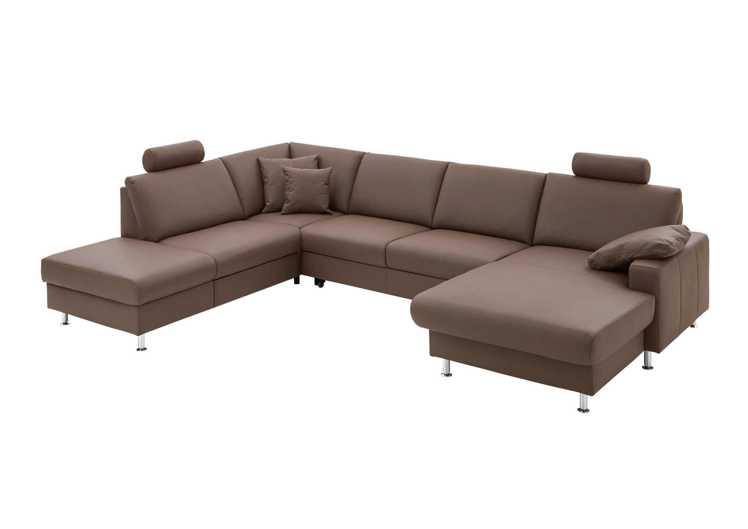 WOHNLANDSCHAFT Dunkelbraun Echtleder - Dunkelbraun/Alufarben, Design, Leder/Metall (233/338/165cm) - Beldomo Premium