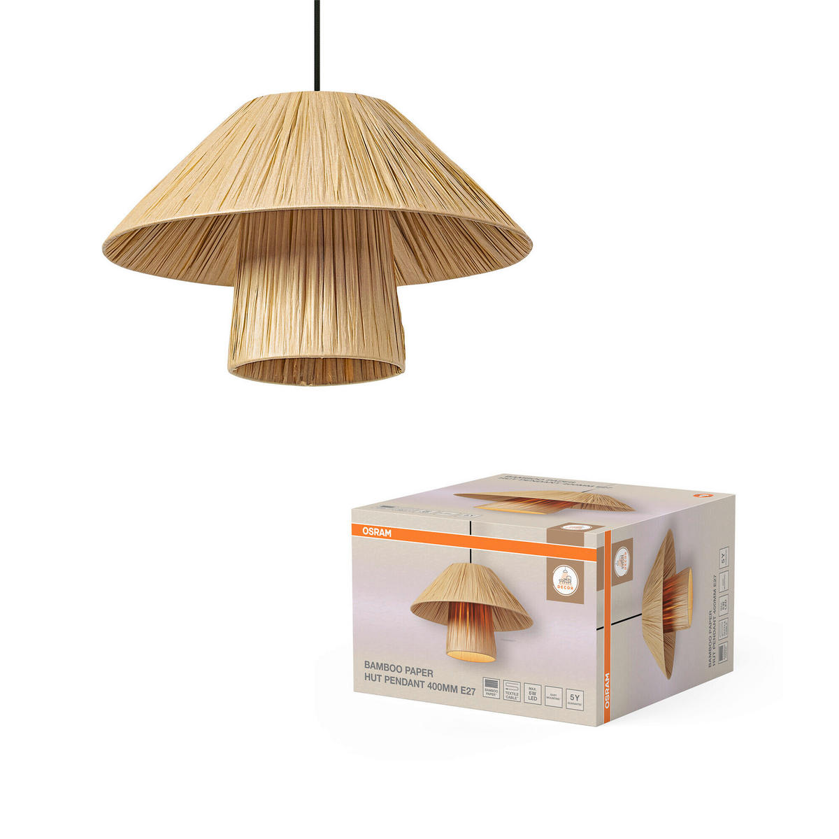 HÄNGELEUCHTE 40/120 cm  - Braun, Natur, Naturmaterialien/Metall (40/120cm) - Osram