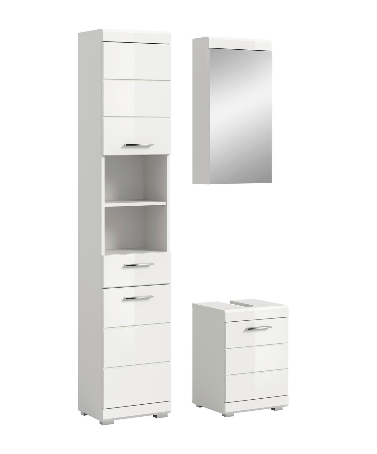 BADEZIMMER 3-teilig  in 92 cm  - Weiß Hochglanz/Silberfarben, Trend, Glas/Holzwerkstoff (92cm) - MID.YOU