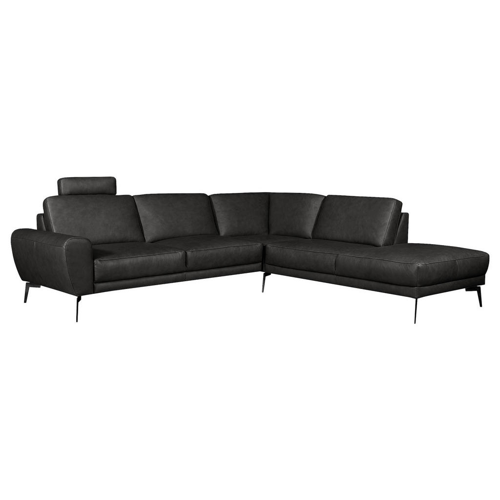 Thumbnail - Livetastic Ecksofa Spring, Schwarz, Leder, Echtleder, Semi-Anilinleder, 4-Sitzer, Ottomane rechts, L-Form, 273x250 cm, M...