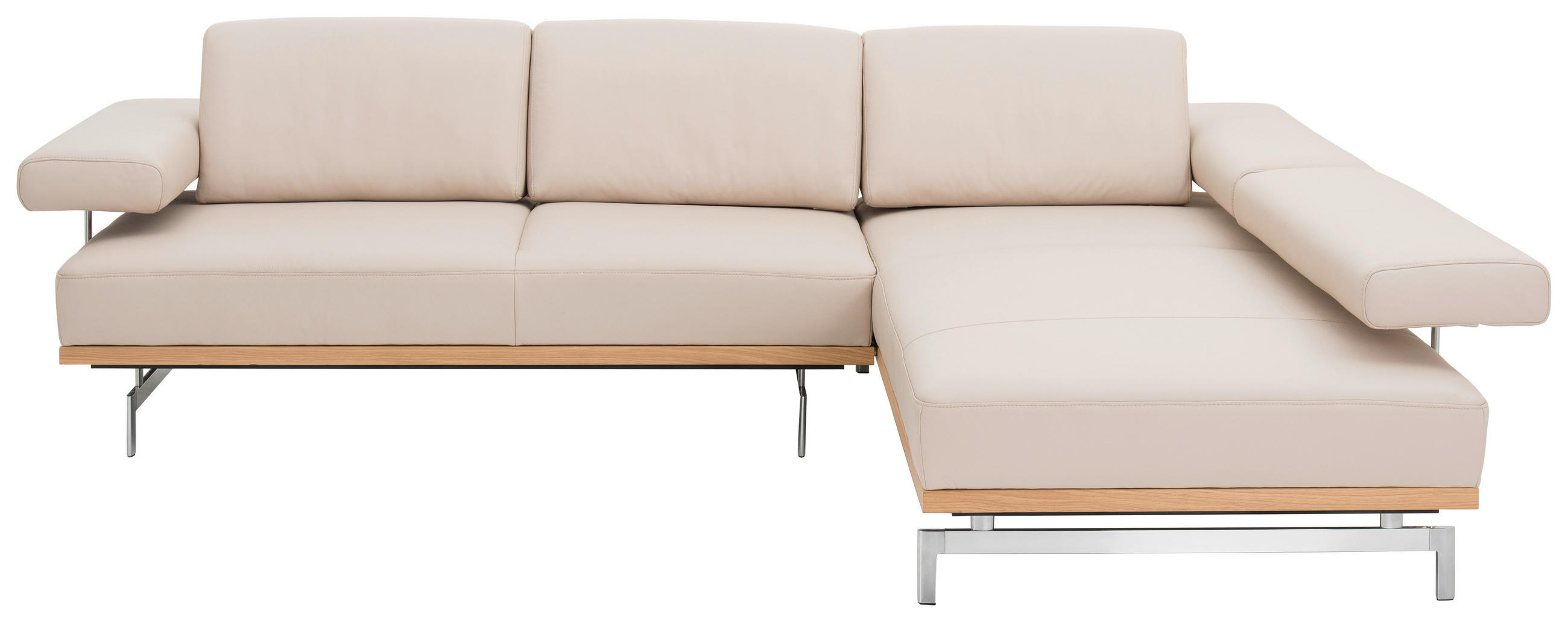 ECKSOFA in Echtleder Beige  295/237 cm  - Beige/Alufarben, Design, Leder (295/237cm) - Joop!