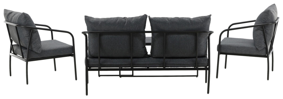LOUNGEGARNITUR   Stahl  - Dunkelgrau/Schwarz, KONVENTIONELL, Textil/Metall - Gardenson