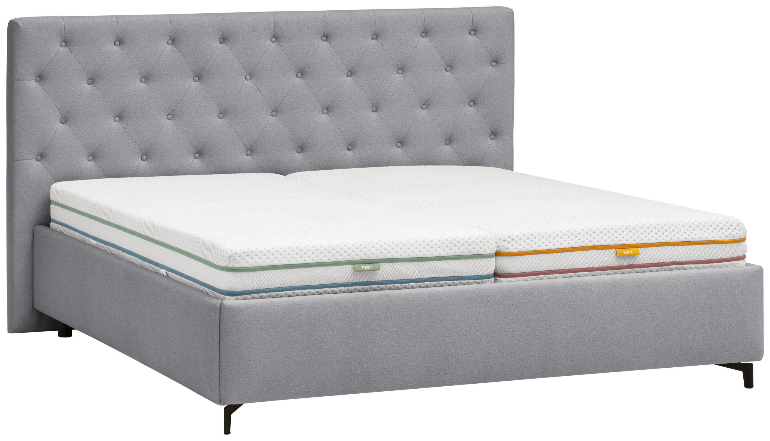 POLSTERBETT gepolstertes Kopfteil, Lattenroste Dunkelgrau 160/200 cm  - Dunkelgrau/Birkefarben, KONVENTIONELL, Holz/Textil (160/200cm) - Novel