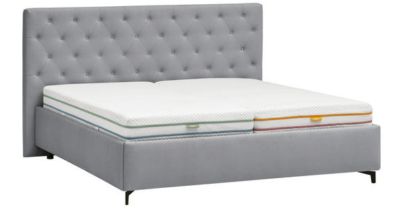 POLSTERBETT gepolstertes Kopfteil, Lattenroste Dunkelgrau 160/200 cm  - Dunkelgrau/Birkefarben, KONVENTIONELL, Holz/Textil (160/200cm) - Novel