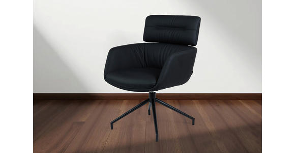 ARMLEHNSTUHL  Sitzfläche 360° drehbar, automatische Rückholfunktion  Echtleder  Schwarz  - Schwarz, Design, Leder/Metall (67/92/70cm) - Dieter Knoll