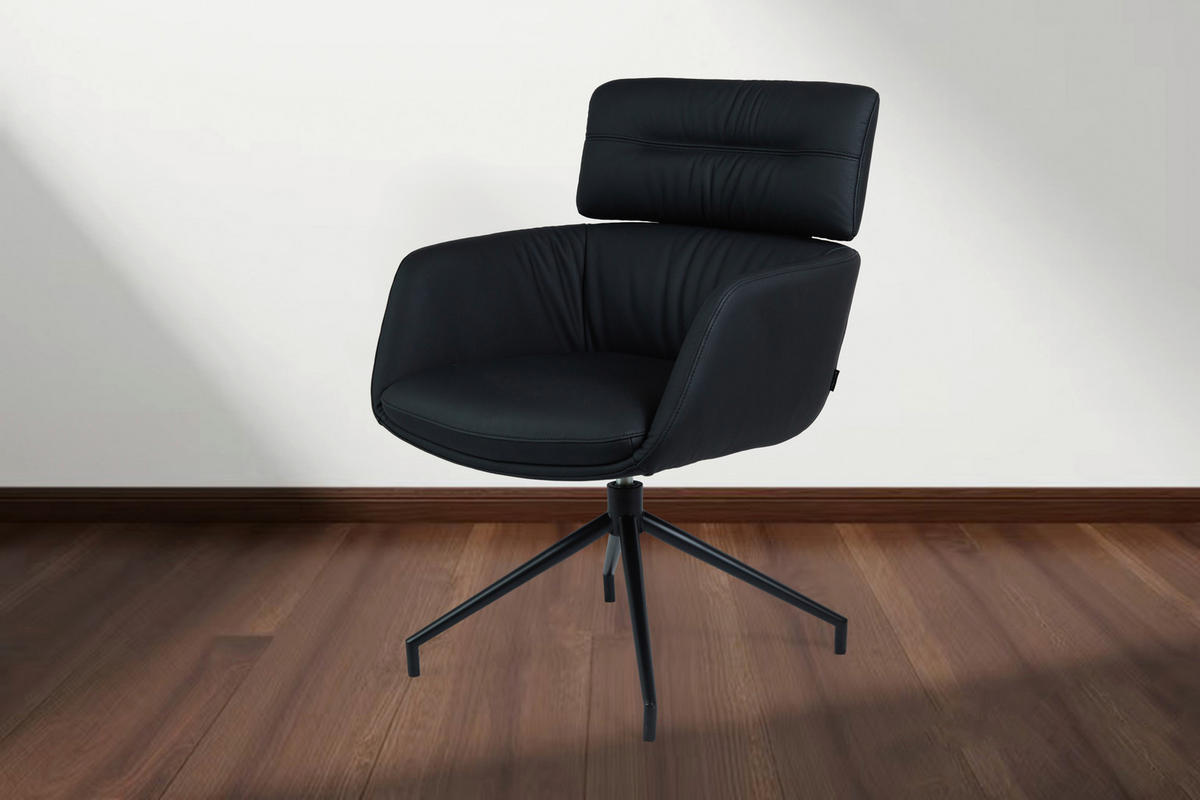 ARMLEHNSTUHL  Sitzfläche 360° drehbar, automatische Rückholfunktion  Echtleder  Schwarz  - Schwarz, Design, Leder/Metall (67/92/70cm) - Dieter Knoll