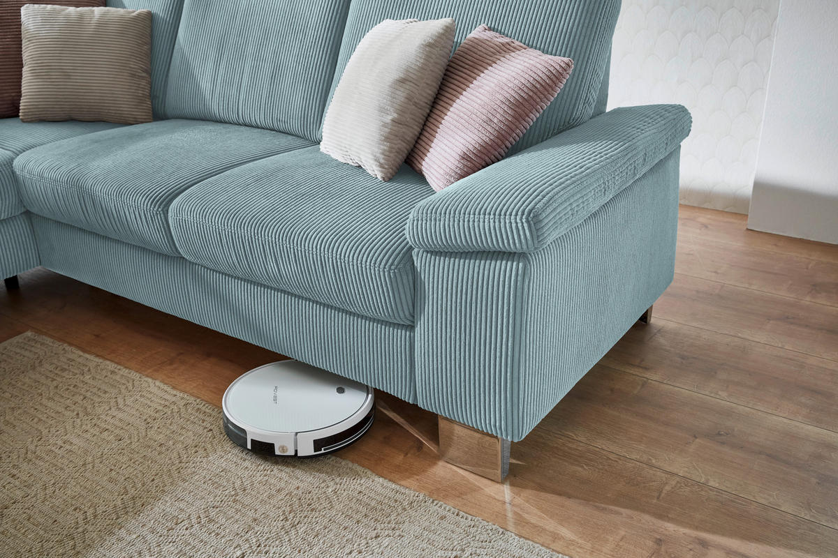 ECKSOFA in Cord Hellblau  - Edelstahlfarben/Hellblau, Konventionell, Textil/Metall (200/248cm) - Beldomo System