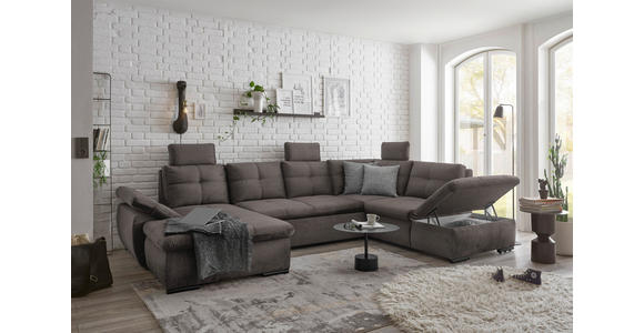 WOHNLANDSCHAFT in Mikrovelours Graubraun - Graubraun/Schwarz, KONVENTIONELL, Kunststoff/Textil (127/334/217cm) - Carryhome