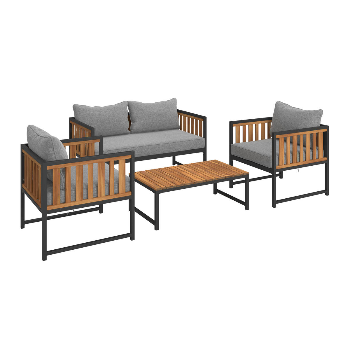 LOUNGEGARNITUR   Akazie massiv Eisen  - Schwarz/Akaziefarben, MODERN, Holz/Textil - Beldano