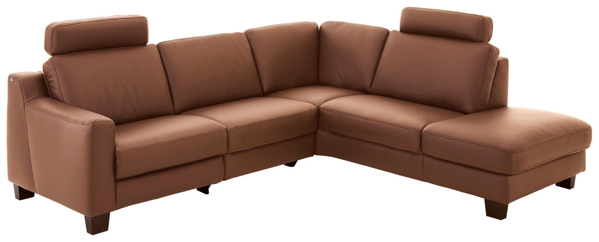 ECKSOFA in Echtleder Braun  - Eichefarben/Braun, Design, Leder/Holz (259/235cm) - Valdera