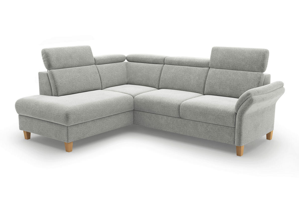 ECKSOFA GLENDALE E Hellgrau Flachgewebe  - Eichefarben/Hellgrau, KONVENTIONELL, Holz/Textil (193/247cm) - Sit & More