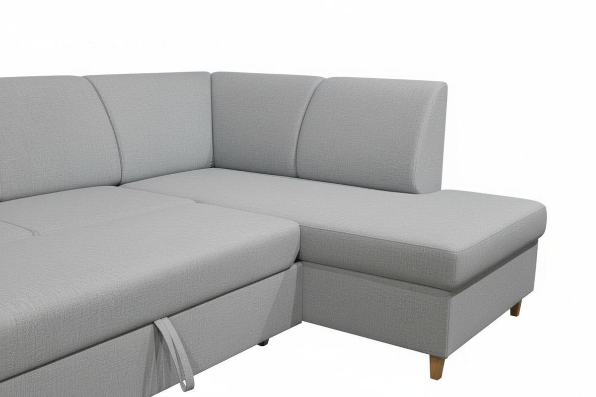 WOHNLANDSCHAFT Bouclé Hellgrau  - Buchefarben/Hellgrau, Design, Holz/Holzwerkstoff (310/160/145cm) - MID.YOU
