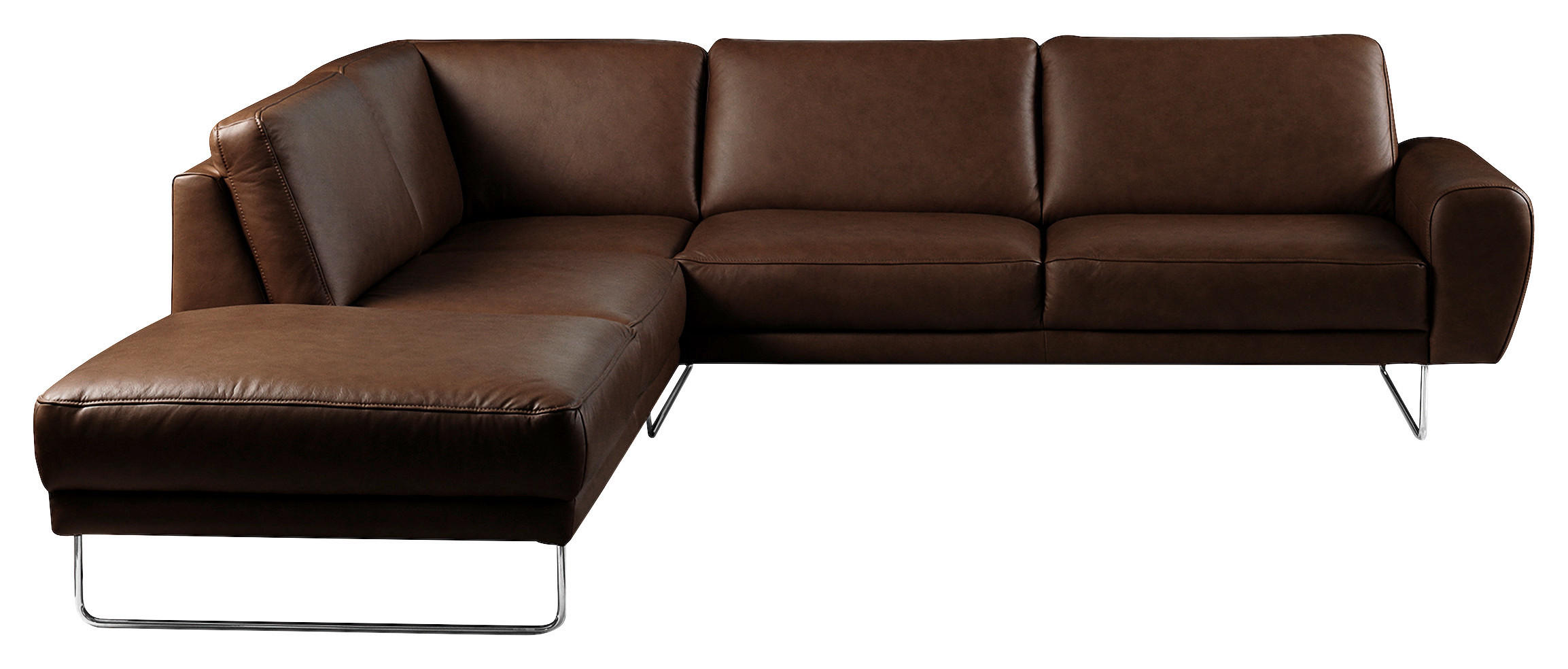ECKSOFA in Echtleder Dunkelbraun - Chromfarben/Dunkelbraun, Design, Leder/Metall (250/273cm) - Livetastic