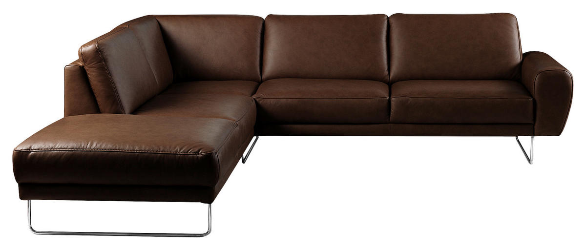 ECKSOFA SPRING Dunkelbraun Echtleder  - Chromfarben/Dunkelbraun, Design, Leder/Metall (250/273cm) - Livetastic
