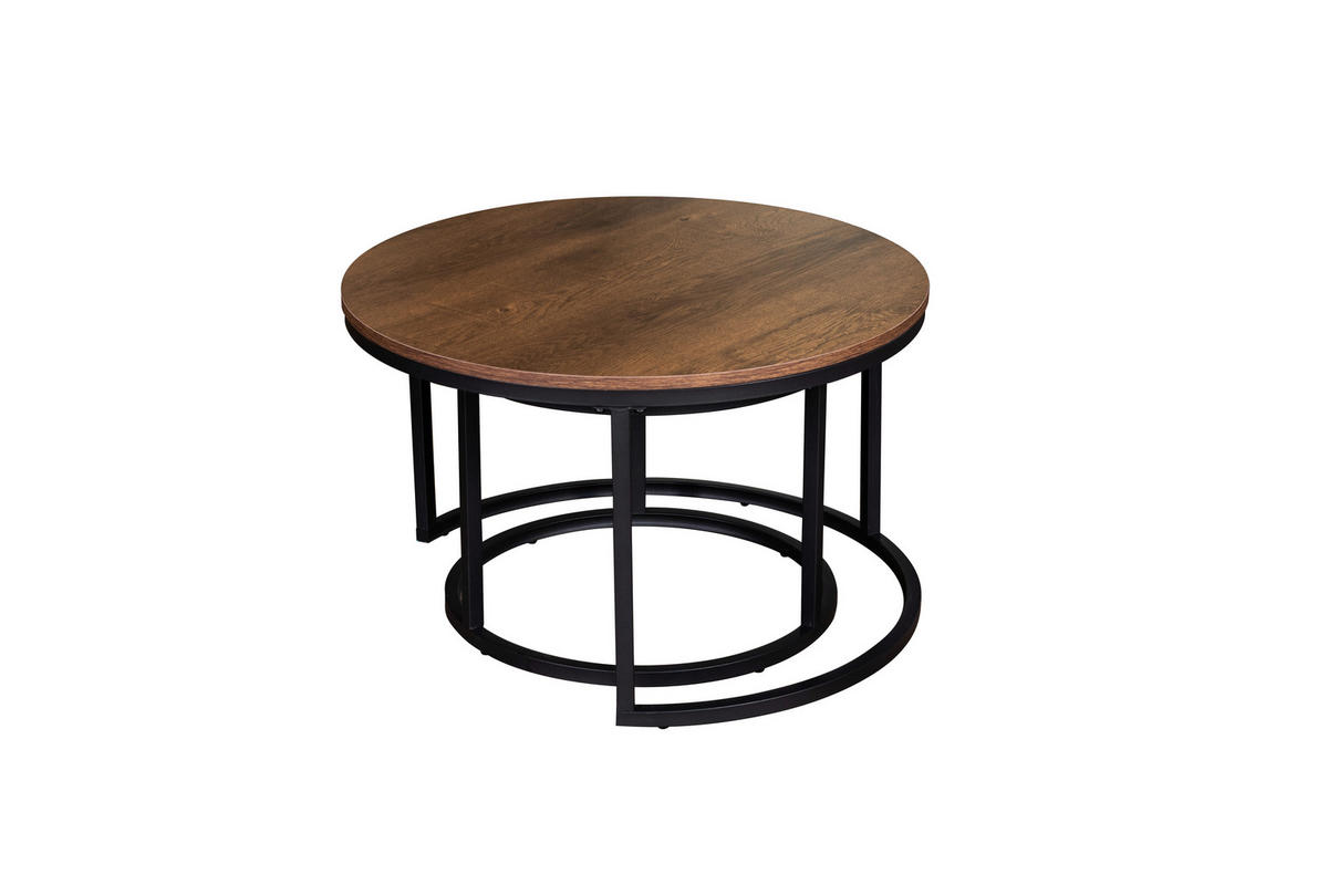 COUCHTISCHSET rund Braun, Schwarz  - Schwarz/Braun, Design, Holzwerkstoff/Metall (50-70/50-70/38-42cm) - MID.YOU