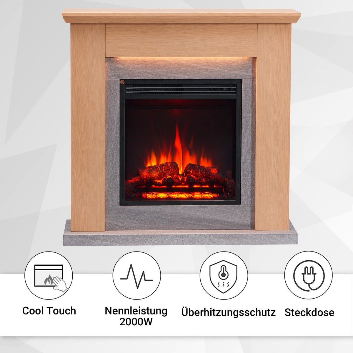 ELEKTROKAMIN - Hellbraun, Basics, Holzwerkstoff/Metall (89/88/25cm)