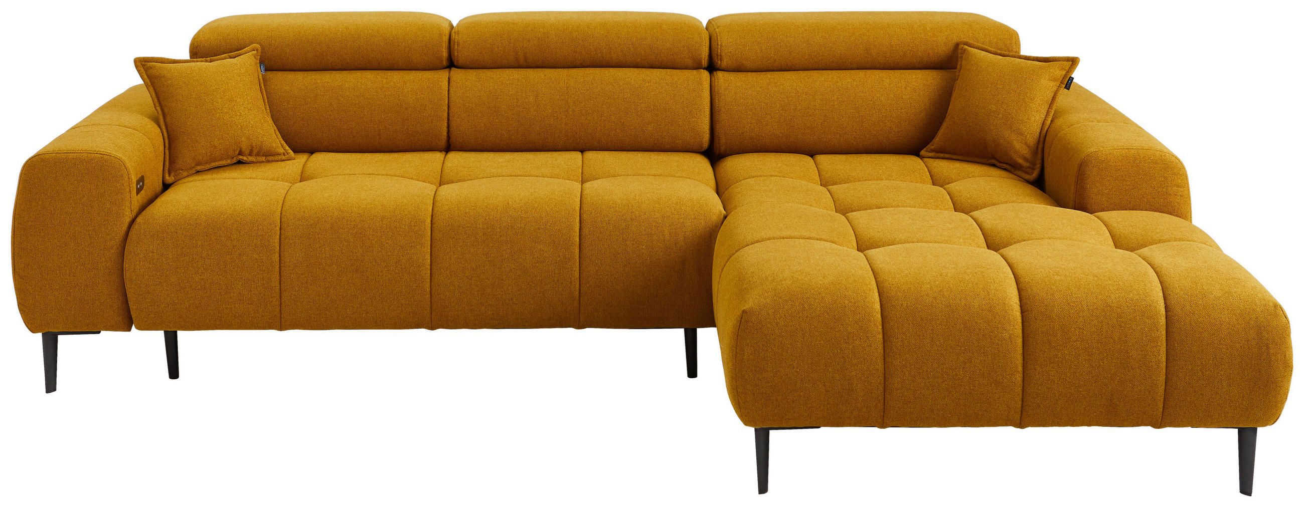 ECKSOFA Currygelb Webstoff Rücken echt, Kopfteilverstellung  - Currygelb/Schwarz, Design, Textil/Metall (270/177cm) - Welnova