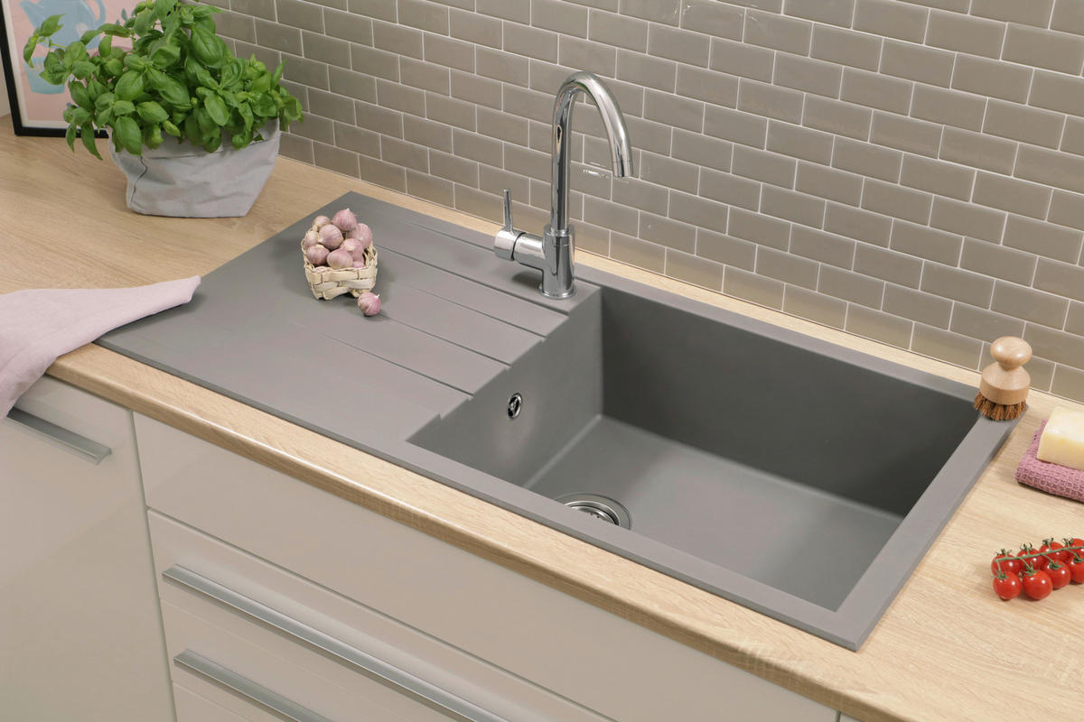 SPÜLE HOUSTON100X501BG  - Grau, Trend, Glas/Kunststoff (100/21/50cm) - Respekta