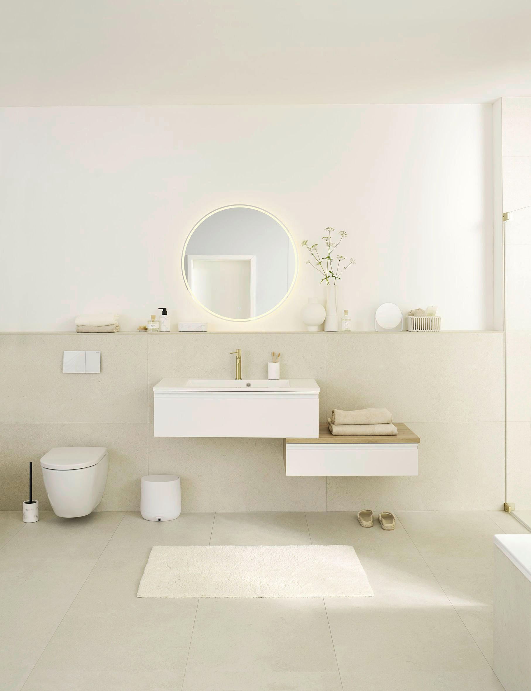 BADEZIMMER 4-teilig  in 160 cm  - Eiche Bianco/Weiß, Basics, Holzwerkstoff/Stein (160cm) - Schöner Wohnen