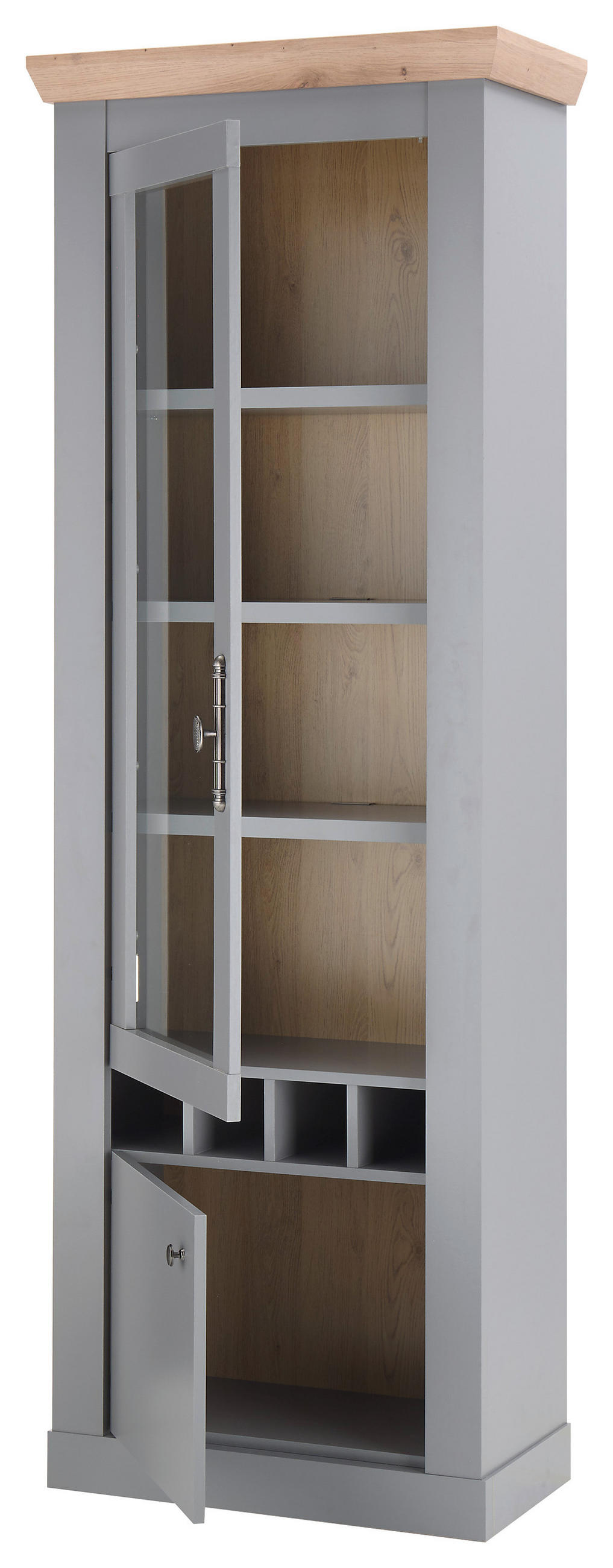 VITRINE in Eichefarben, Hellgrau  - Eichefarben/Silberfarben, Design, Holzwerkstoff/Metall (71/201/37cm) - MID.YOU